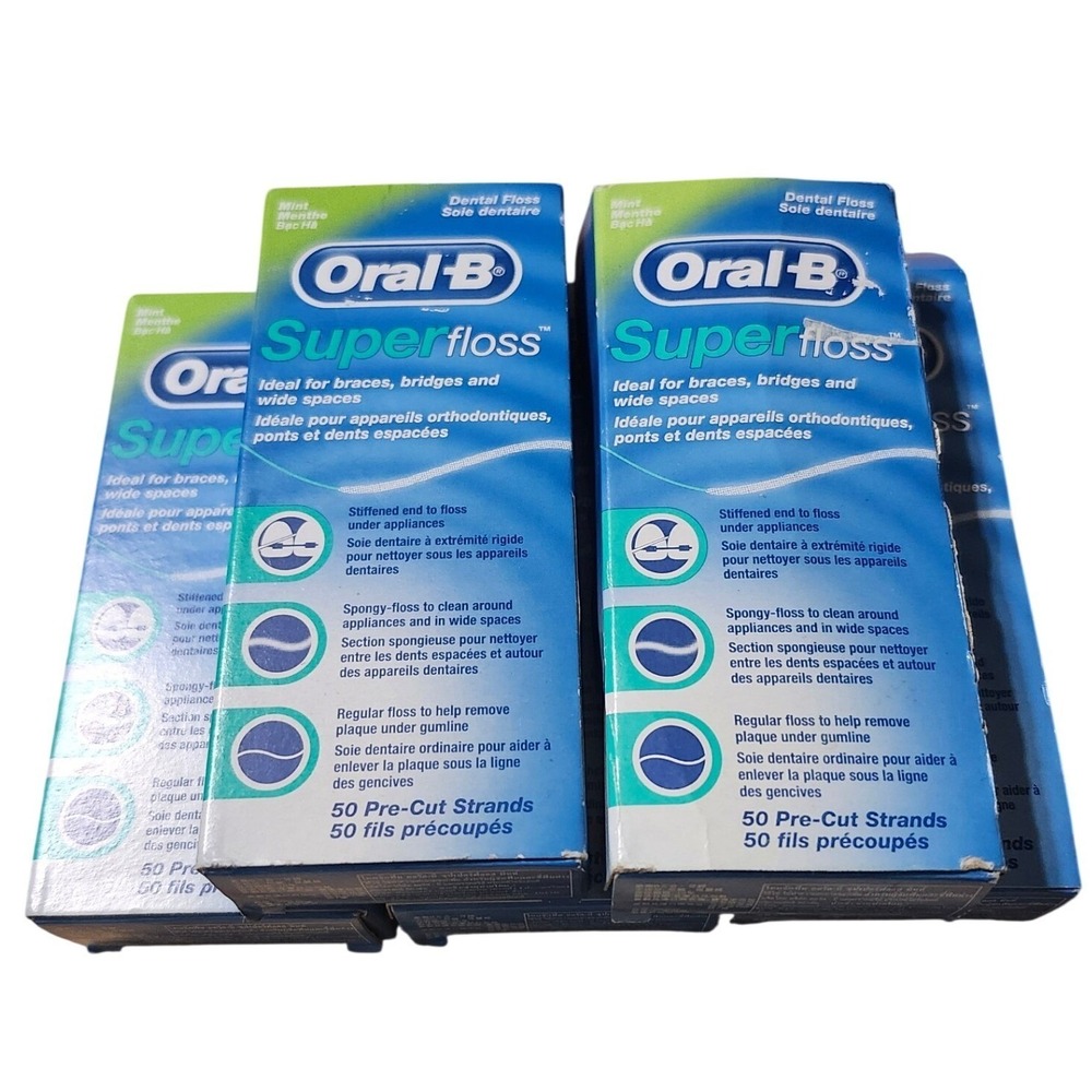 Oral-B Superfloss Mint Dental Floss 50 Pre-Cut Strands - Pack of 4 (200 Total)